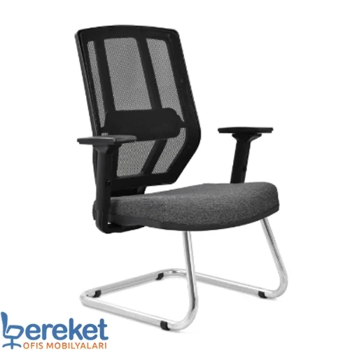 Huni mesh waiting chair with chrome tube legs and lumbar cushion