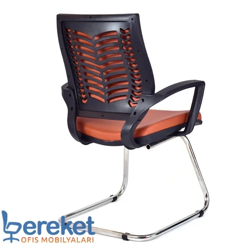 Lonch stitched mesh guest chair on a nickel-chrome stationary base